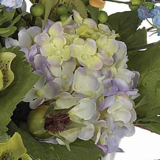 14" Blue Hydrangea Centerpiece in White Ceramic Bowl